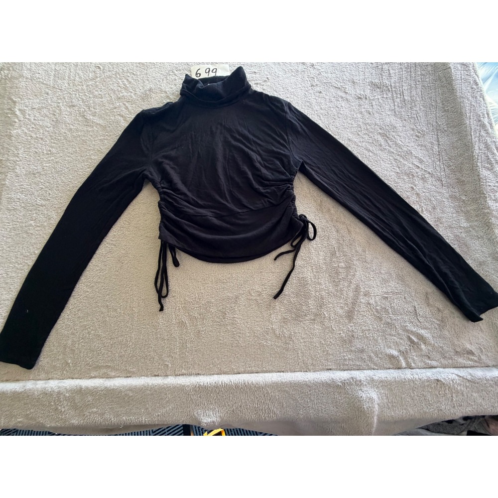 Forever 21 Turtleneck Top Womens Large Black Ruched Side Cropped